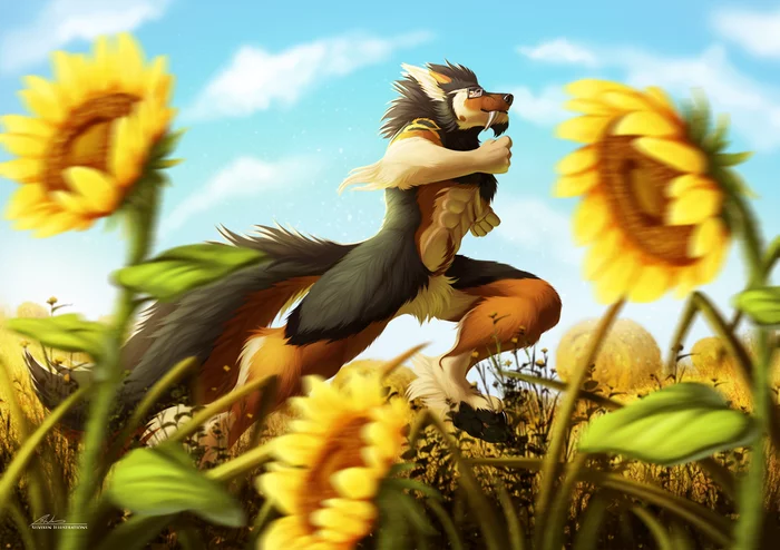 Sunflowers - Silvixen, Furry, Art, Nature, Summer, Flowers, Furry edge