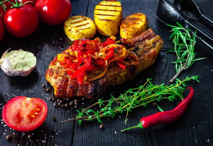 Pork chop with sweet and sour pepper - My, Pork, Chop, Meat, Grill, Recipe, Longpost, Cooking