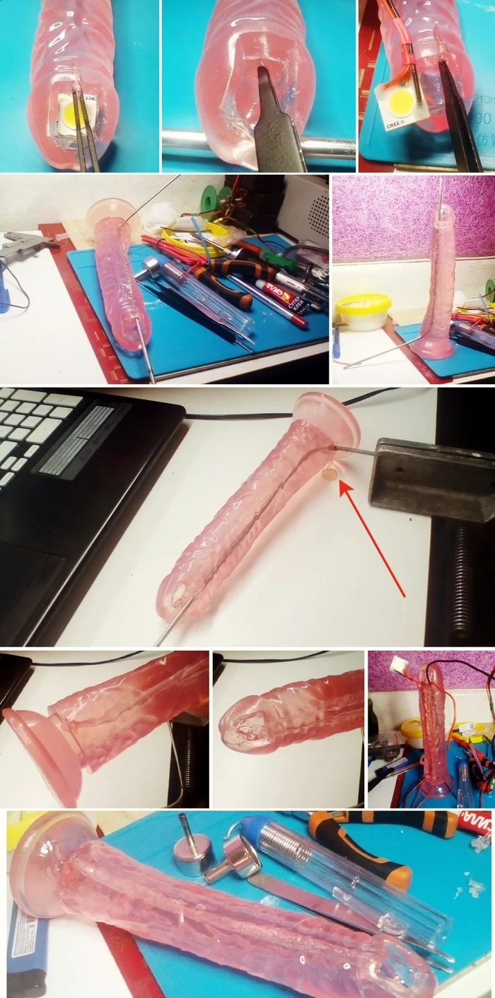 Brewing tea from Schottky's diode or how do you like it, Tony Stark? - NSFW, My, Dildo, LEDs, Water cooling, Mat, TPE, GIF, Video, Longpost, 18+