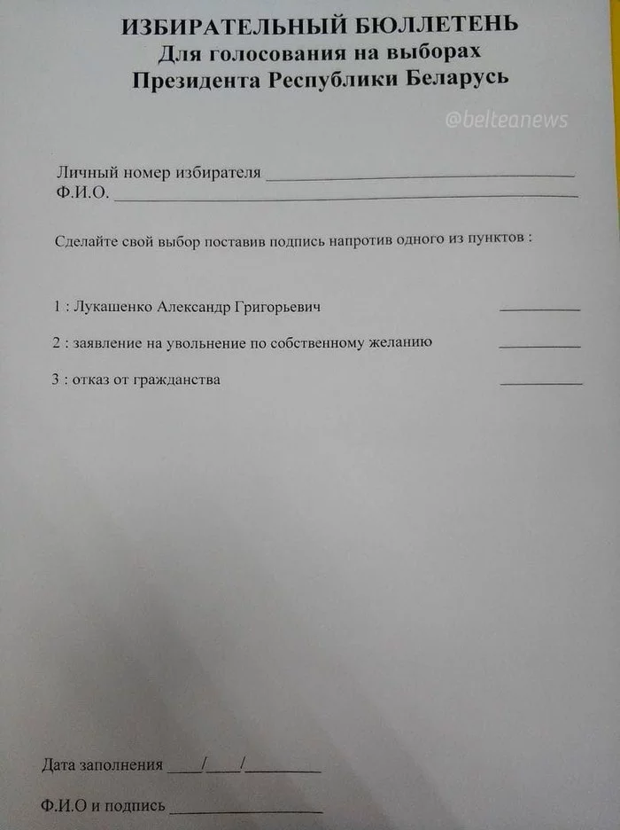 Идеальный бюллетень для выборов президента Беларуси в этом году - Фотография, Выборы, Республика Беларусь, Президент, Александр Лукашенко, Чай з малинавым варэннем, Юмор