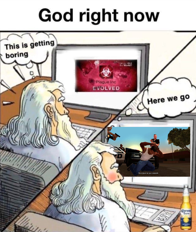 Reply to Meanwhile in Heaven - Coronavirus, God, Plague inc, Web comic, Computer games, GTA: San Andreas, Reply to post