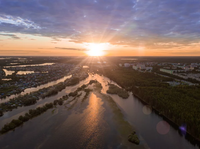 Sunset over the river - My, Dji, Drone, River, Forest, Quadcopter, Sunset, Sky