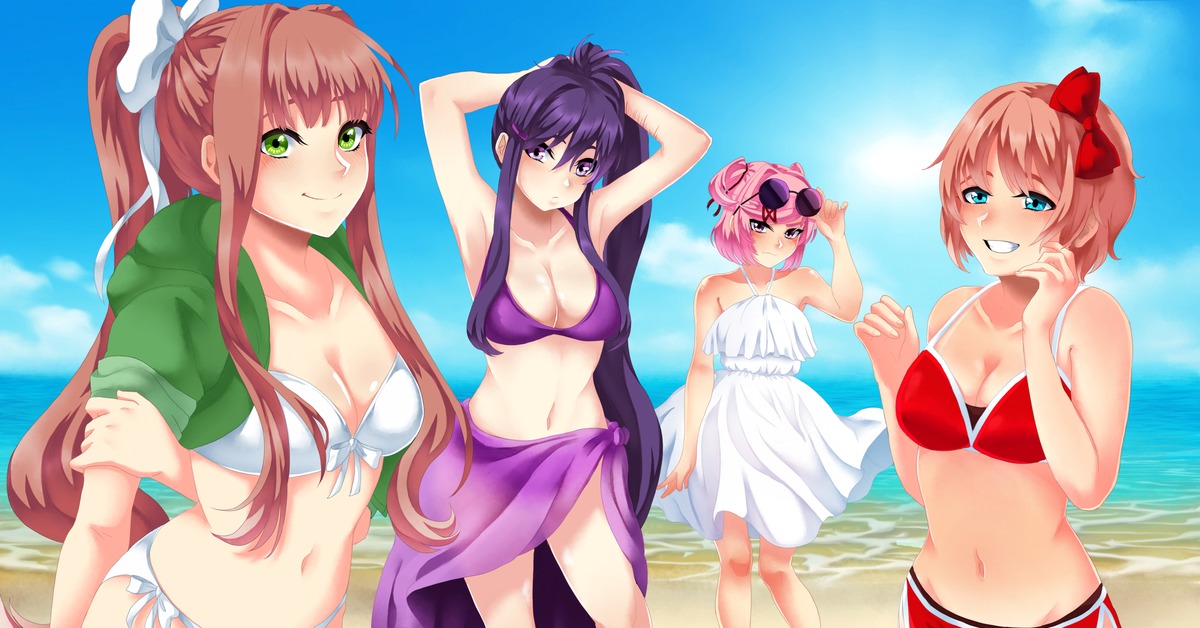 Doki doki beach vacation!, Doki Doki Literature Club, Sayori, Natsuki, Yuri...