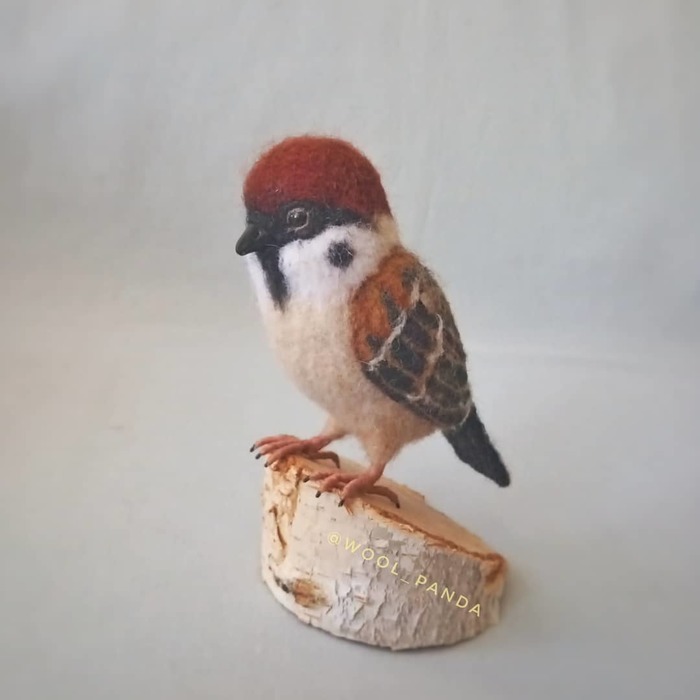 Sparrow (felting) - My, Sparrow, Birds, Dry felting, With your own hands, Author's toy, Wool toy, Longpost, Needlework without process