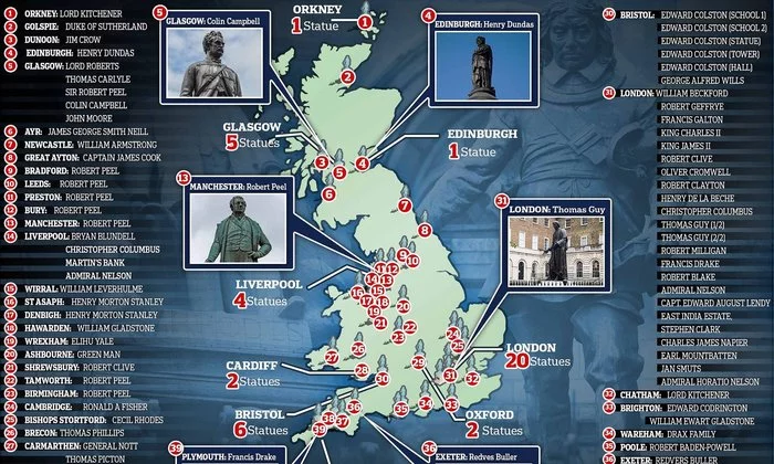 Map of PVE raids on monuments in Britain for anti-racists - Antiracism, Vandalism, Animals