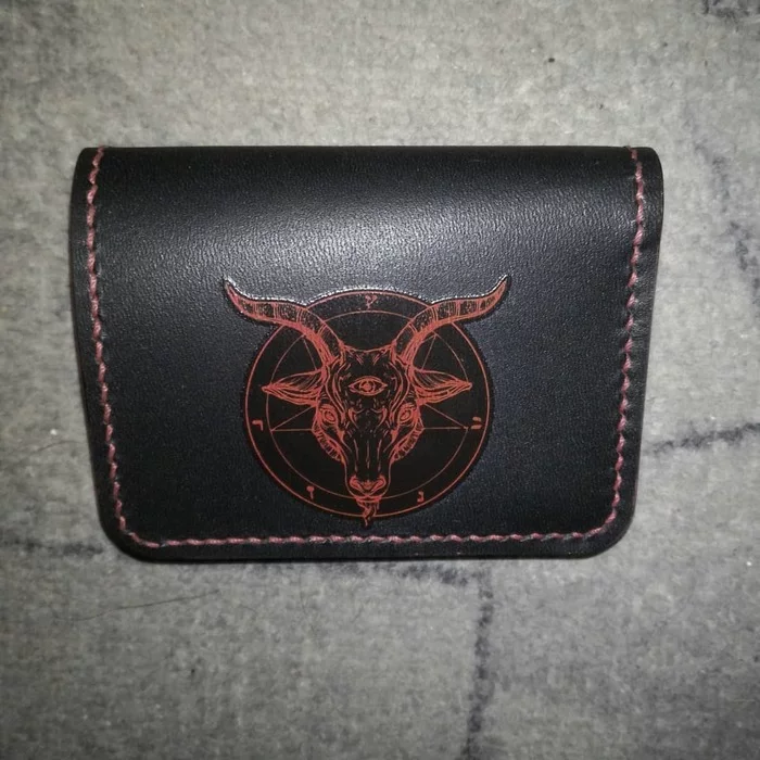 Mini wallet Baphomet - My, Handmade, Natural leather, Wallet, Needlework without process, Longpost