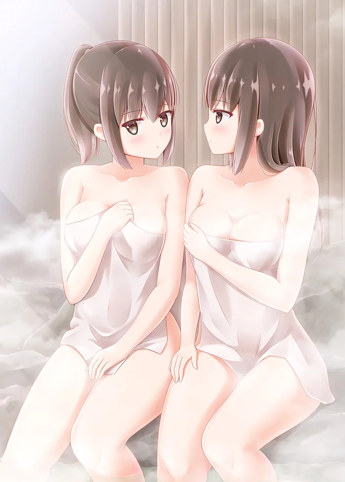 Sakura petals part 2 - NSFW, Anime, Anime art, Original character, Yuri, Bunnysuit, Underwear, Pantsu, Longpost