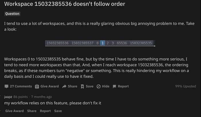 Workspaces after 15032385536 are out of order - Unix, Linux, Humor, IT humor