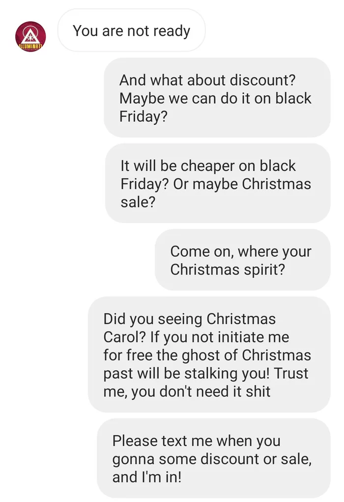 How I was not accepted into the secret society Illuminati - My, Humor, Correspondence, Screenshot, Illuminati, Masons, Mat, Instagram, Longpost, Fraud