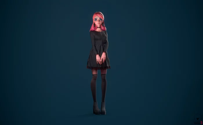 Caramel - My, 3D, Low poly, Girls, The dress, Lace, Characters (edit), 3D modeling, Longpost