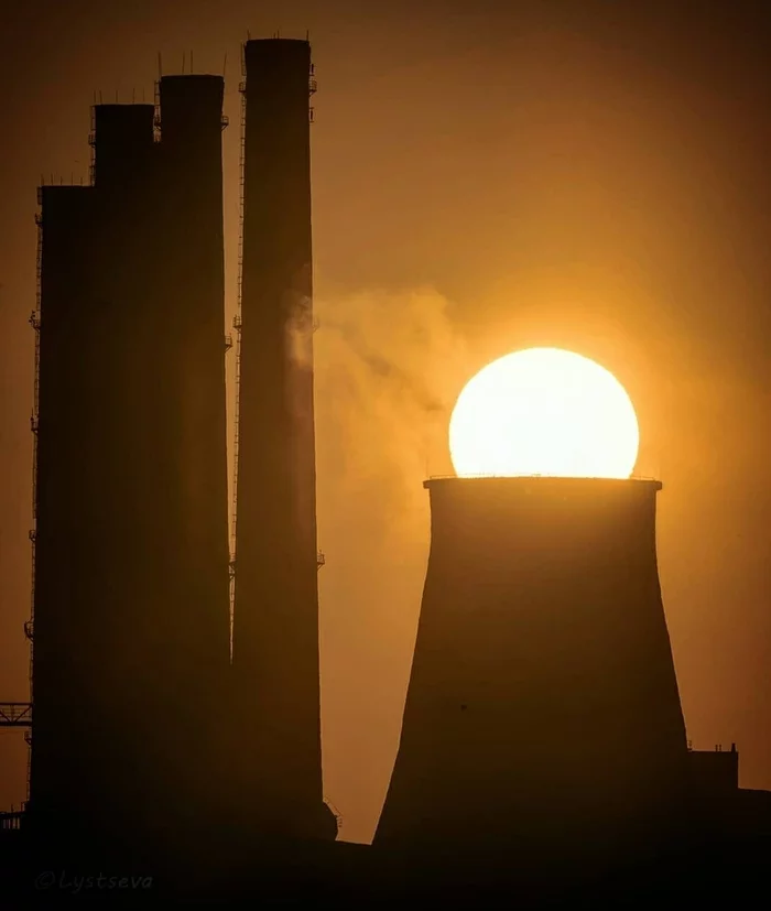 So that's where it hides every day - The sun, Pipe, Cooling tower, Silhouette, Sunset, Industrial, Industrial rock