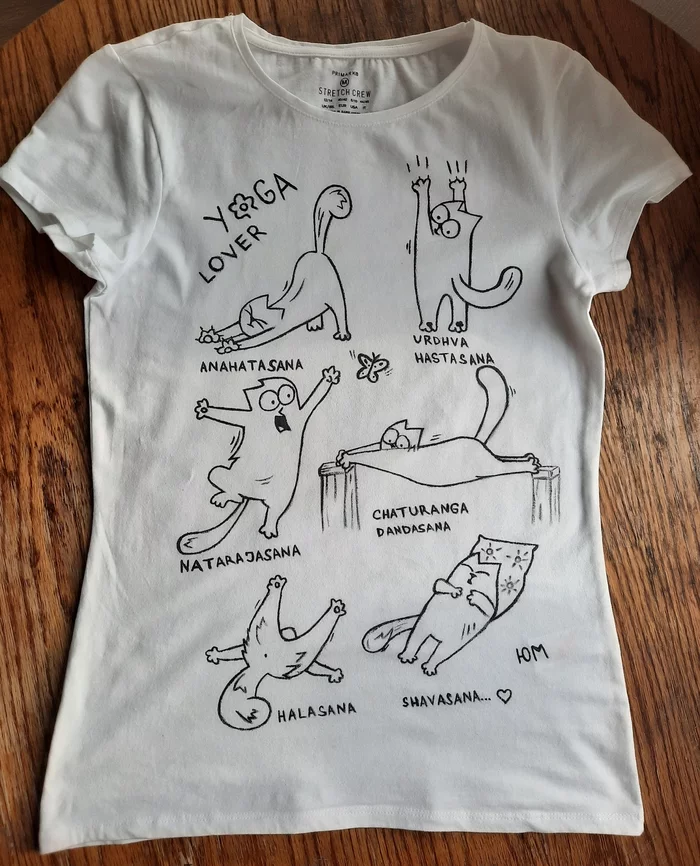 Simon's yoga cat - My, Simon's cat, T-shirt, Drawing, Yoga, Handmade, Copy, cat, Presents, Longpost