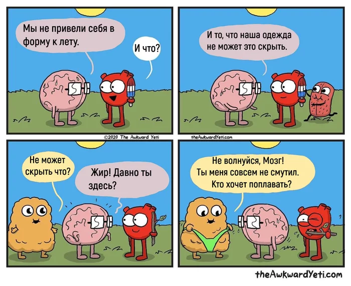 Бодипозитив - Awkward Yeti, Комиксы, Сердце, Мозг, Жир