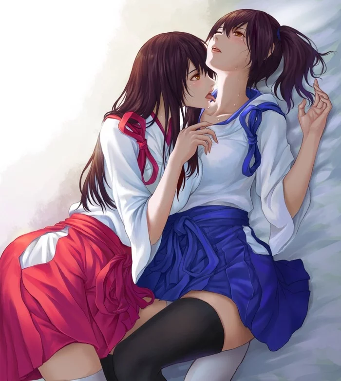 Акаги и Кага - Аниме, Anime Art, Kantai Collection, Akagi, Kaga, Yuri