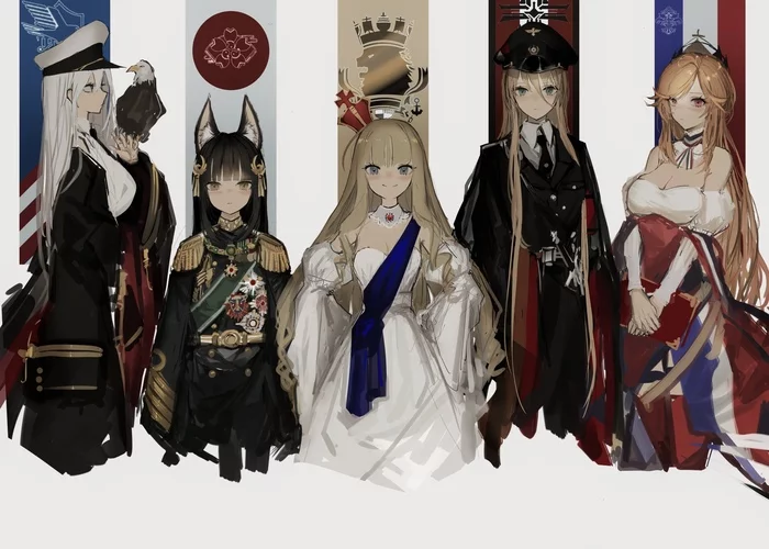 Heads of Nations - Anime, Anime art, Azur lane, Enterprise (Azur Lane), Nagato, Queen Elizabeth, Bismarck, Richelieu