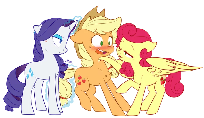 Мне, может быть, и не очень нравятся яблоки... - My Little Pony, PonyArt, Rarity, Applejack, Strawberry Sunrise, MLP Lesbian, Шиппинг, Doodle-Mark