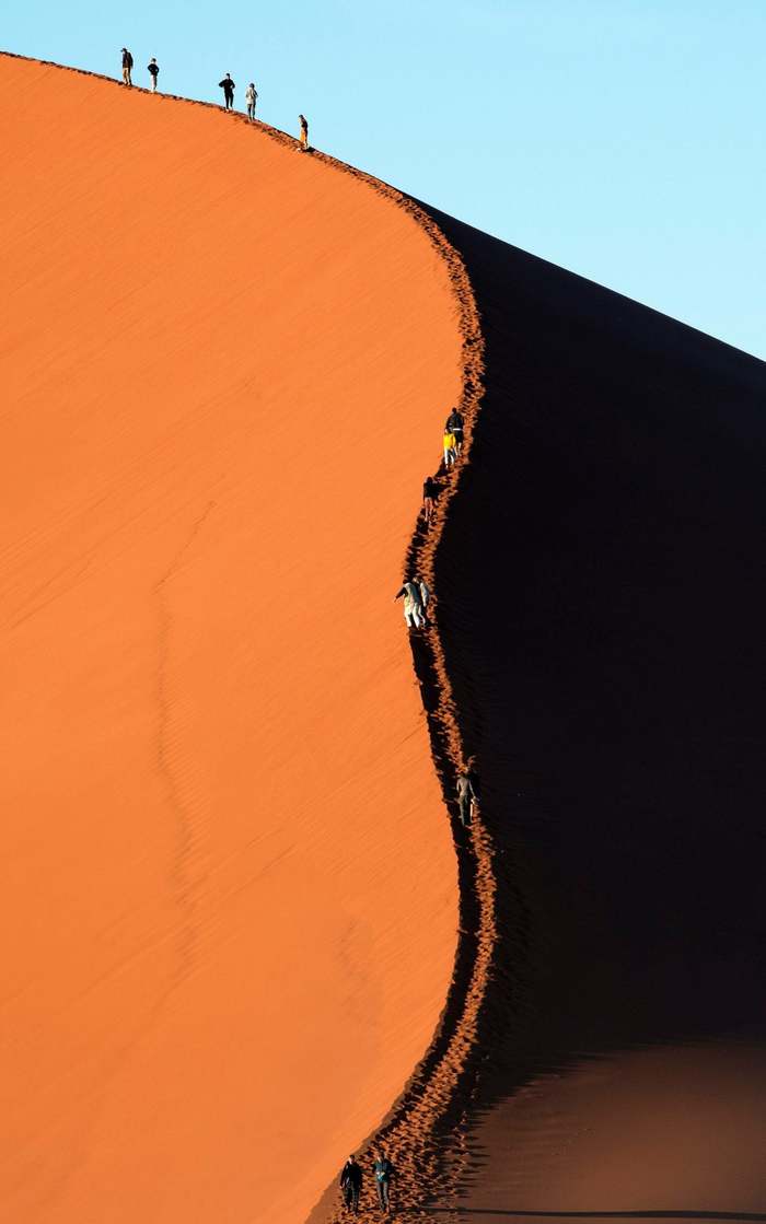Hiking trail on a sand dune in the Namib Desert, Africa - Nature, Africa, Desert, Path, People, beauty, Shadow, Namibia