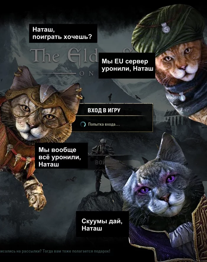 Natasha, the server was dropped - My, The elder scrolls, Khajiit, Natasha we dropped everything, Memes