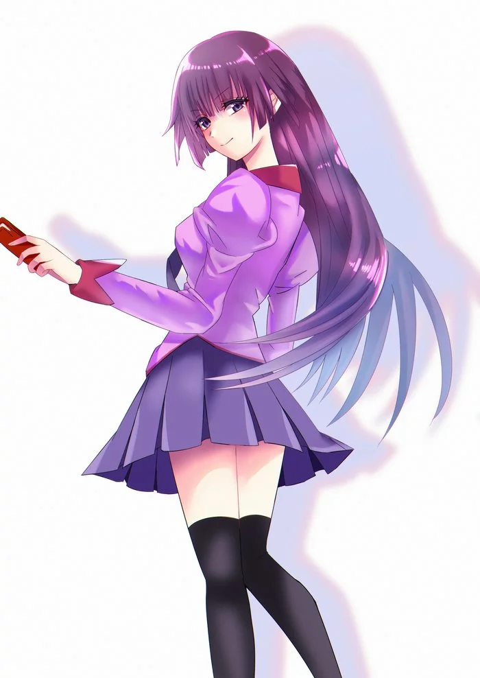 Where does she hide them? - Anime art, Zettai ryouiki, Hitagi senjougahara, Monogatari series, Mellonnicola03