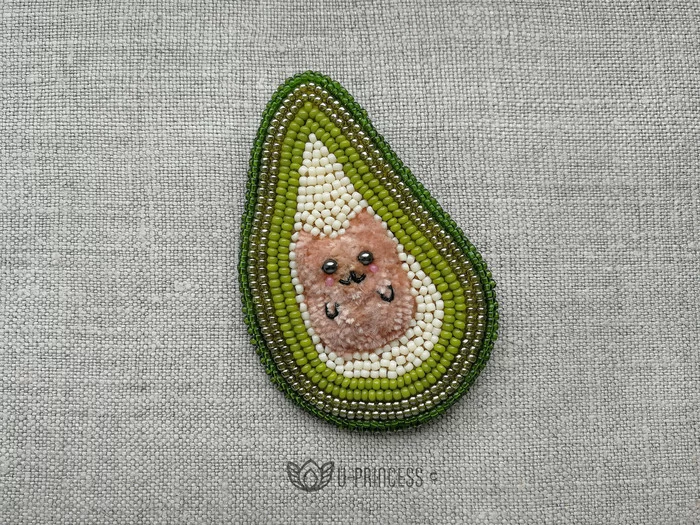 Brooch Avocat - My, Brooch, Beads, Chenille, cat, Avocado, Handmade, Longpost, Needlework without process