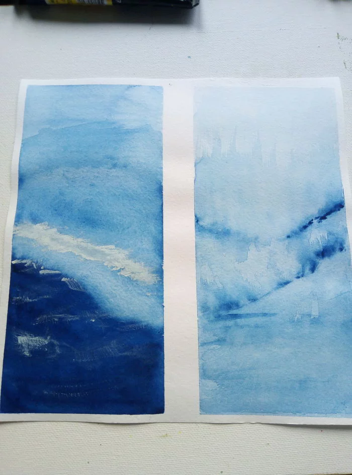 Minimalism in nature - My, Minimalism, Sea, The mountains, Winter, Drawing, Watercolor, Ocean