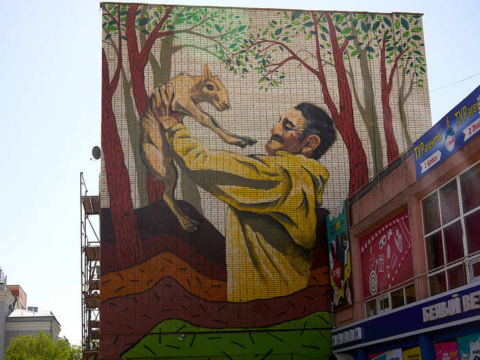 Karaganda mural - My, Karaganda, Kazakhstan, Mural, Huntsman, Saiga, Nurgaliyev, Street art, Everlasting memory