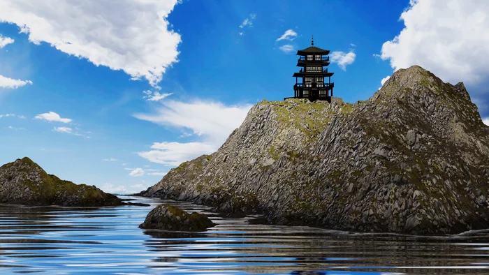 Pagoda on the rock - My, Pagoda, Blender, 3D