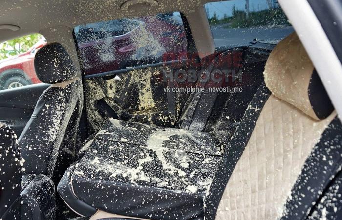 In Kursk, due to the heat, a balloon with polyurethane foam, left in the passenger compartment of a passenger car, exploded - Polyurethane foam, Heat, Carelessness, Kursk, Volkswagen, , Auto