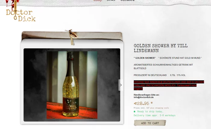 Help with ordering - Till Lindemann, Champagne, Online Store