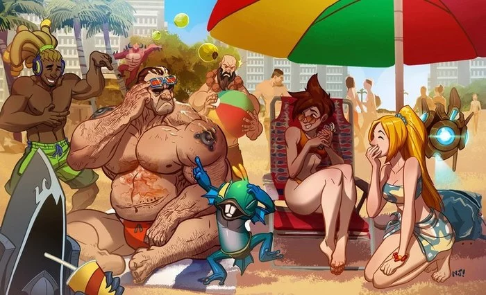 Everyone to the beach! - HOTS, Tracer, Nova, Tycus, Diablo, Art