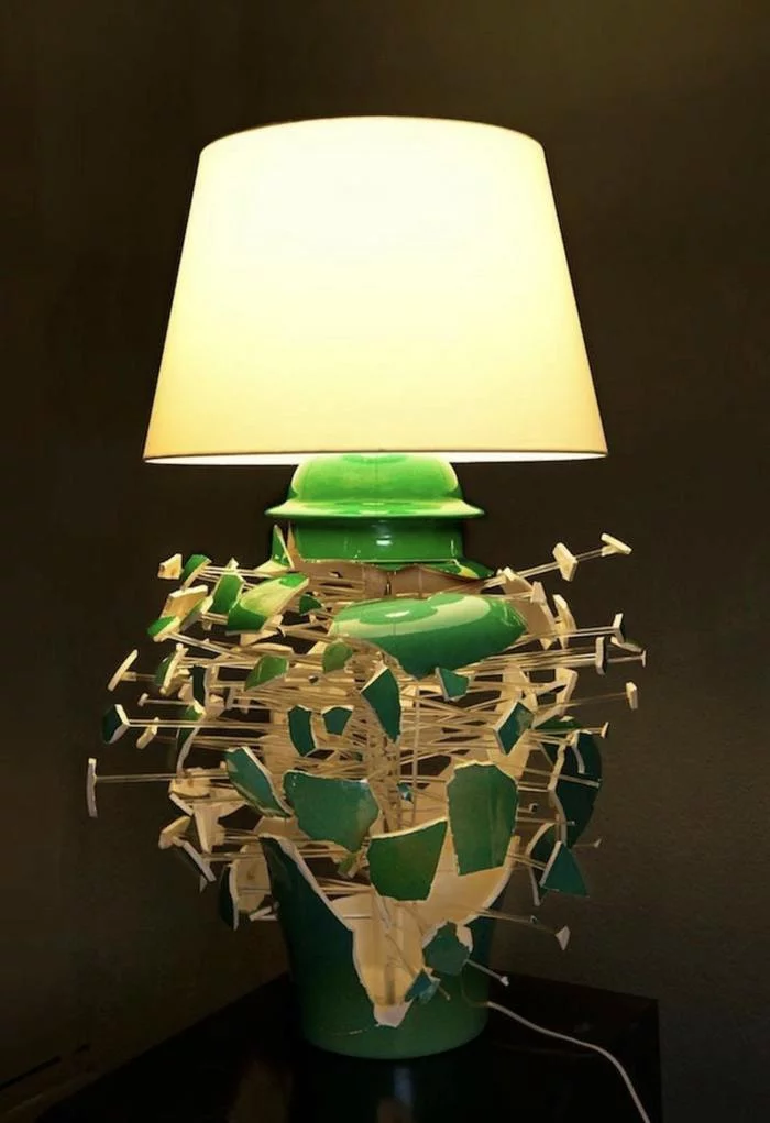 So what if the lamp fell and broke? The main thing is not to worry! - Лампа, Desk lamp, Shards, Unconventional approach, Modern Art, Concept Art, Reddit