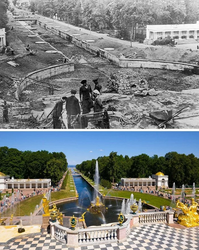 Before and after: the palaces of St. Petersburg destroyed during the war - My, Saint Petersburg, , Old photo, Old city, Longpost, The Second World War, Castle, It Was-It Was, Restoration