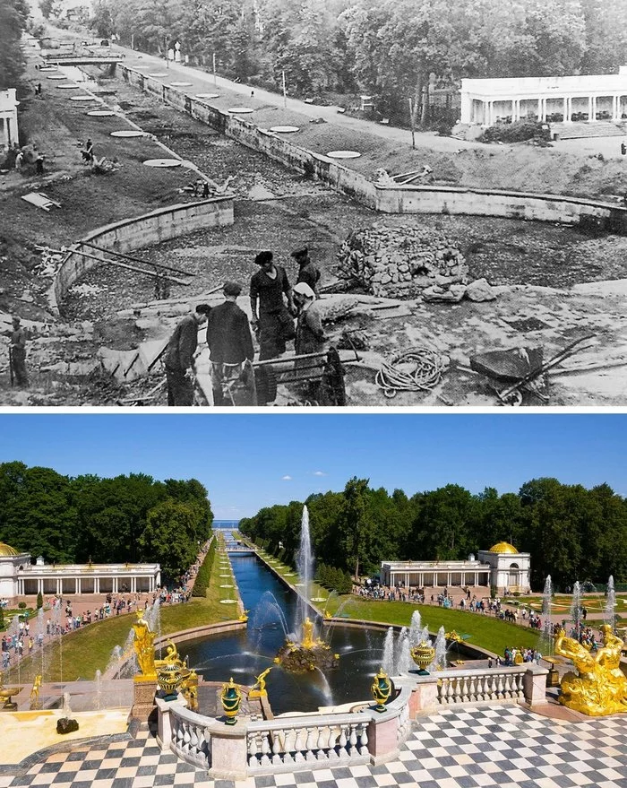 Before and after: palaces of St. Petersburg destroyed during the war - My, Saint Petersburg, Old photo, Old city, Longpost, The Second World War, Castle, It Was-It Was, Restoration