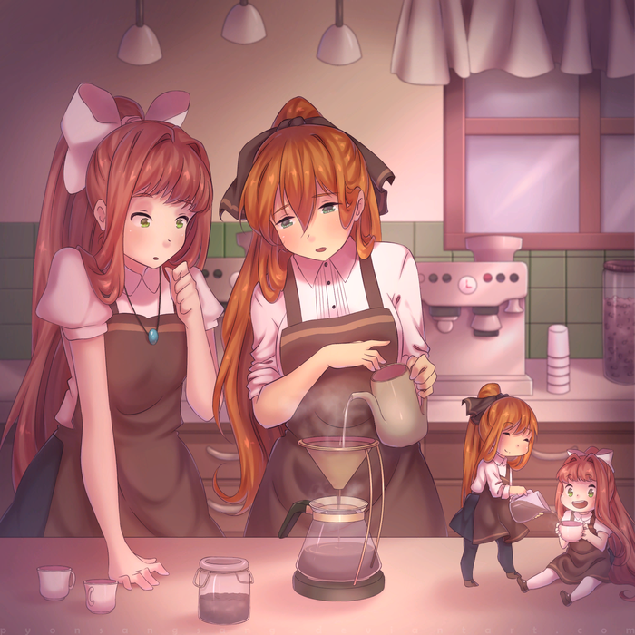 Coffee time Doki Doki Literature Club, Monika (Doki Doki), , Springfield, Anime Art, ,  , Girls Frontline