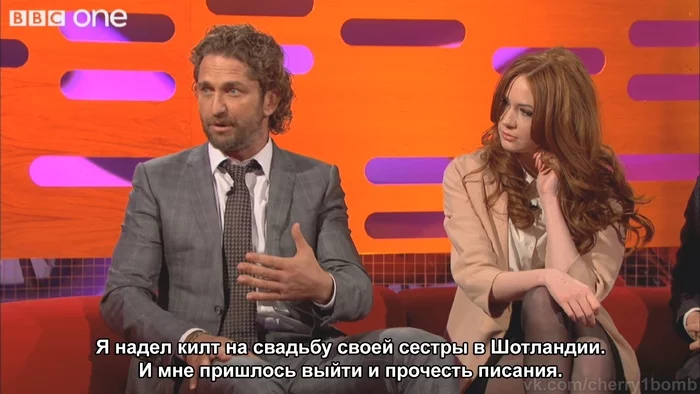 Really awkward situation - Gerard Butler, Actors and actresses, Celebrities, Storyboard, The Graham Norton Show, Kilt, Wedding, Longpost, Karen Gillan