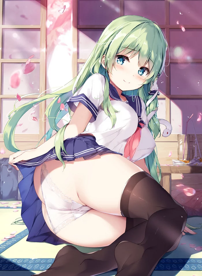 Kochiya Sanae - NSFW, Арт, Аниме, Anime Art, Touhou, Kochiya Sanae, Эротика, Нижнее белье, Miyase mahiro, Длиннопост