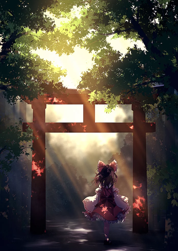 Hakurei - Touhou, Hakurei Reimu, Anime art, Anime, Torii, Dise