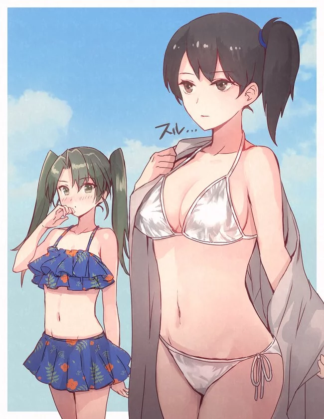 ZuiKaga - Kantai collection, Anime, Anime art, Zuikaku, Kaga, Swimsuit, Bikini