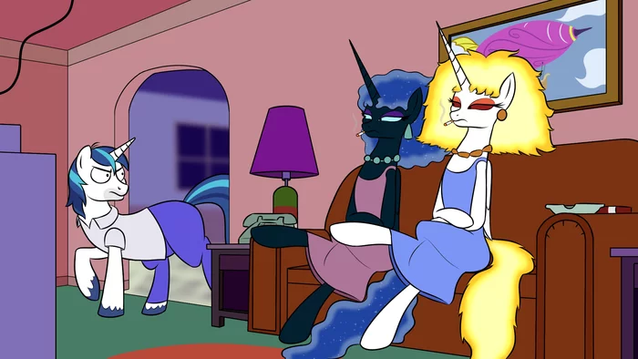 Aunts - My little pony, Crossover, Princess luna, Princess celestia, Shining armor, The Simpsons, Crossover