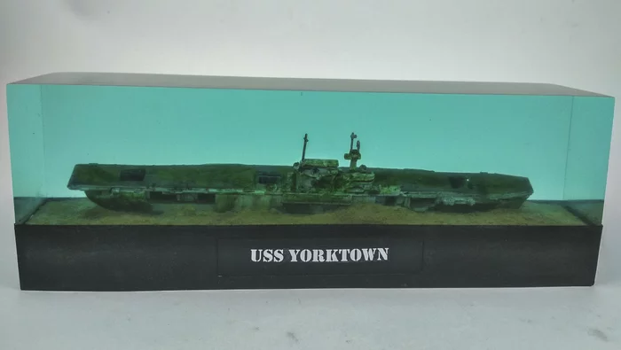 Aircraft carrier Yorktown diorama. - My, Prefabricated model, Ship modeling, Diorama, Stand modeling, Video, Longpost