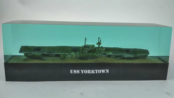 Diorama of the aircraft carrier Yorktown. At a depth of 5070 meters - My, Prefabricated model, Ship modeling, Diorama, Stand modeling, Video, Longpost