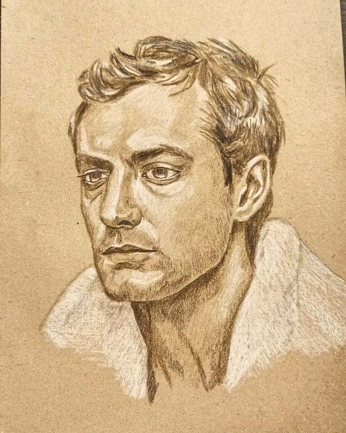 Quick sketch on craft paper - Pencil drawing, Drawing, Jude Law, Learning to draw