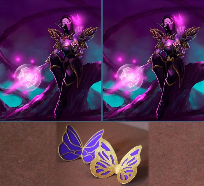 Templar Assassin Butterfly Buckle (Fluttering Amethyst) - My, Craft, With your own hands, Cosplay, Needlework without process, Longpost, Dota, Dota 2, Templar assassin, Butterfly