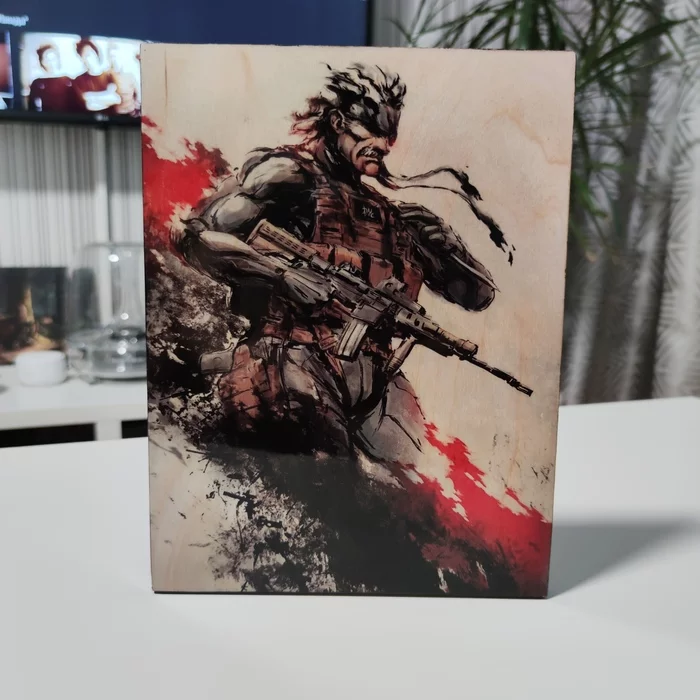 Solid Snake on wood, decoupage - My, Friday tag is mine, Hideo Kojima, Metal gear solid, Painting, Hobby, With your own hands, Consoles, Retro Games, Longpost
