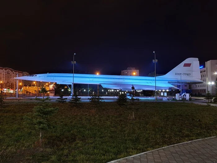 Night photo of TU-144 (USSR-77107) - Tu-144, Knrtu-Kai, Supersonic Aircraft