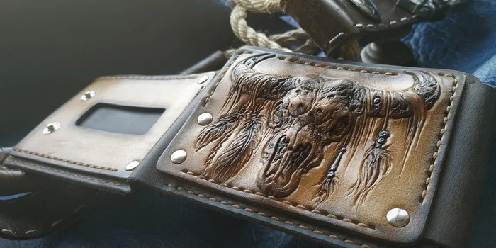 Fancy handmade leather wallet / Skull - My, Longpost, Wallet, Purse, Scull, Leather products, Embossing on leather, Handmade, Needlework without process