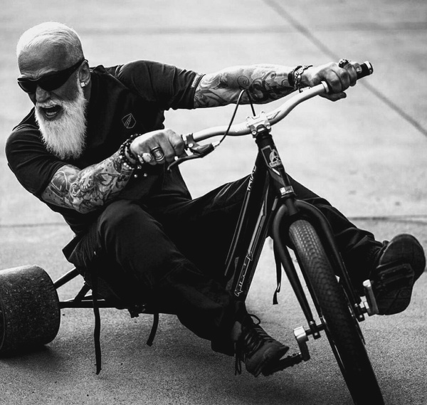 To be so brutal in old age, you still have to try! whatever you're riding)) - Grandfather, Old age, Brutality