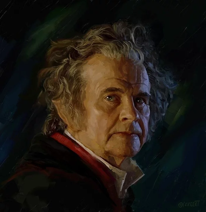 Goodbye, dear Bilbo! (artist: Lerge Lergert) - Bilbo Baggins, The hobbit, Lord of the Rings, Fantasy, Ian Holm, Death, Art, Drawing, Longpost