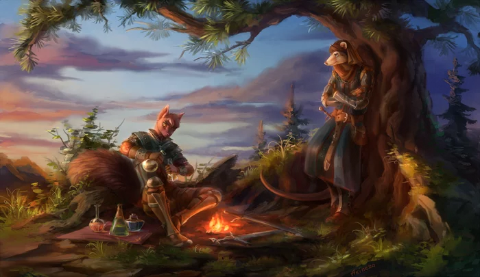 Preparations for the evening - Furry, Art, Akineza, Forest, Landscape, Witcher