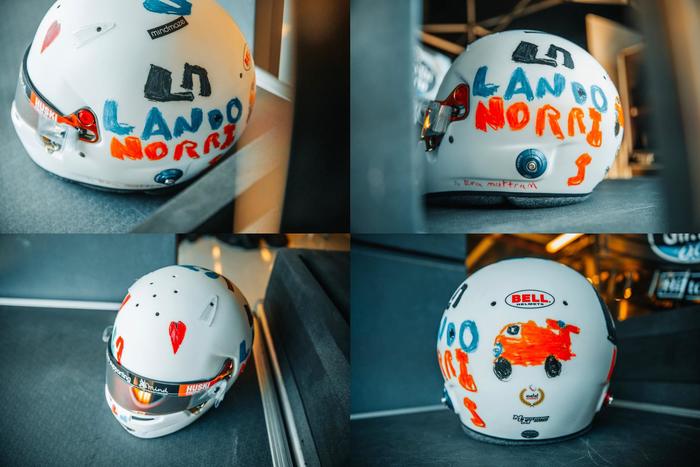 Official photos of Formula 1 driver Lando Norris' helmet for the British Grand Prix. - The photo, Helmet, Race, Formula 1, Design, Children, Drawing, Mclaren